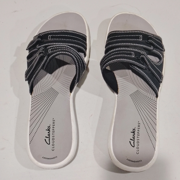 Clarks Cloudstepper Breeze Black and White Slide Sandals Size 11M - Picture 12 of 13